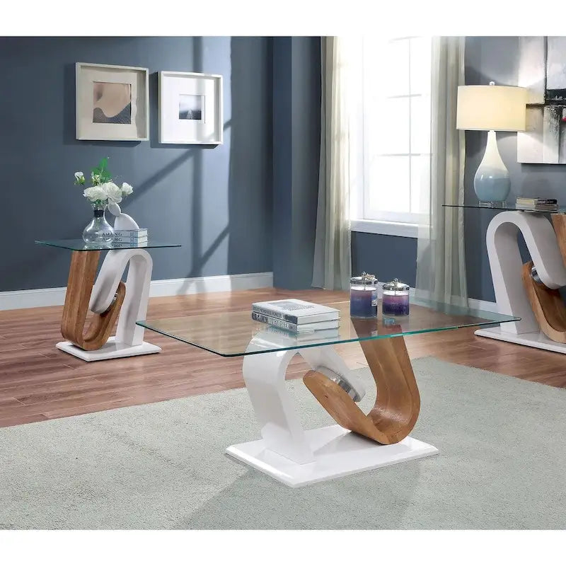 Tong Contemporary White and Natural 47-inch Glass Top 2-Piece Coffee Table  by 