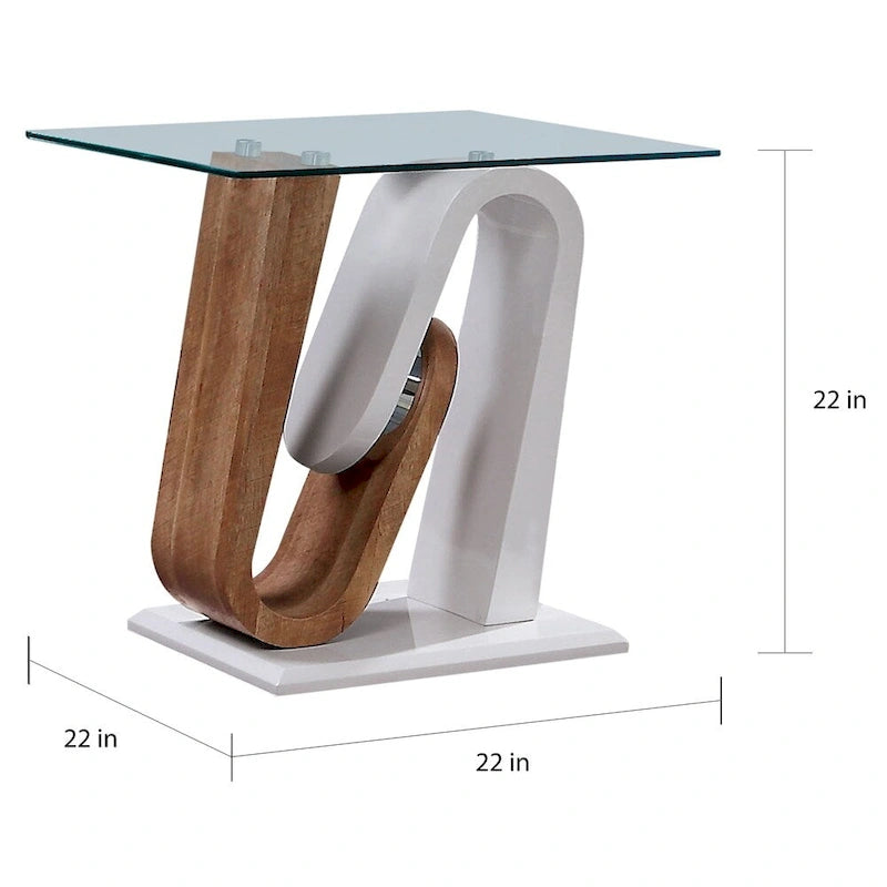 Table basse contemporaine blanche et naturelle de 119 cm avec plateau en verre
