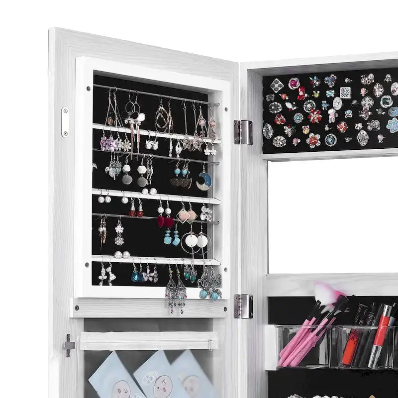 Armoire à bijoux miroir sur pied revêtement PVC grain de bois