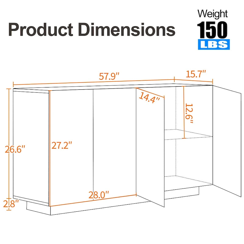 Meuble Buffet de Rangement, Bar Lumineux LED, Portes Haute Brillance pour Chambre, Salon