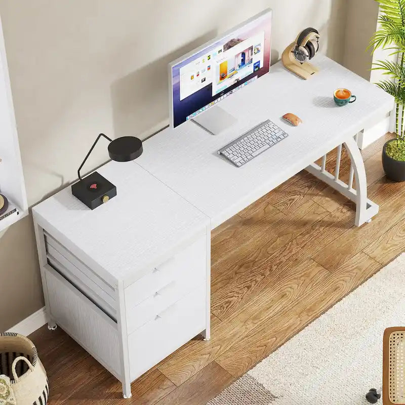 Bureau d'ordinateur/table d'écriture en bois et métal de 150 cm avec 3 tiroirs réversibles