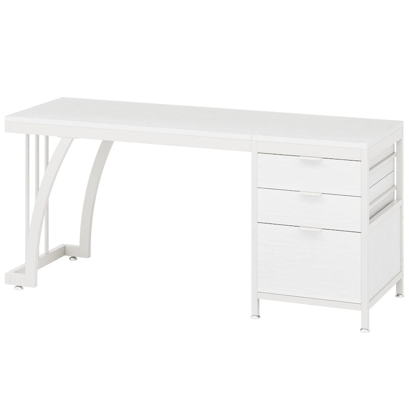Bureau d'ordinateur/table d'écriture en bois et métal de 150 cm avec 3 tiroirs réversibles