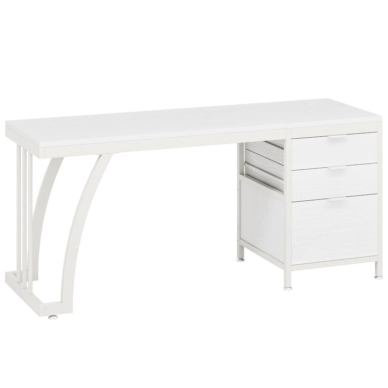 Bureau d'ordinateur/table d'écriture en bois et métal de 150 cm avec 3 tiroirs réversibles