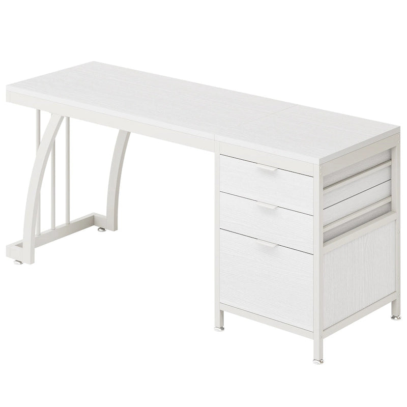 Bureau d'ordinateur/table d'écriture en bois et métal de 150 cm avec 3 tiroirs réversibles