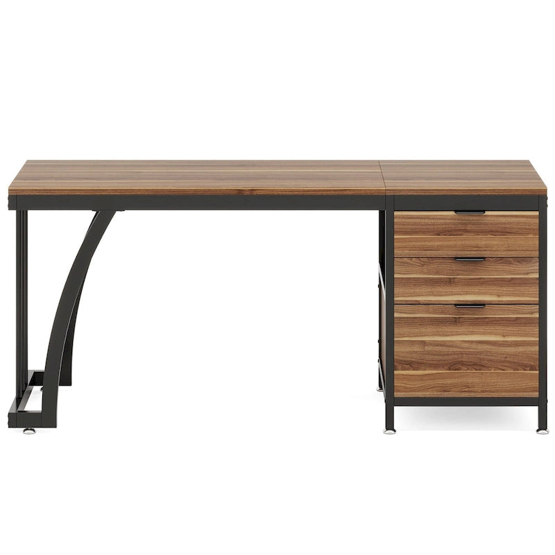 Bureau d'ordinateur/table d'écriture en bois et métal de 150 cm avec 3 tiroirs réversibles