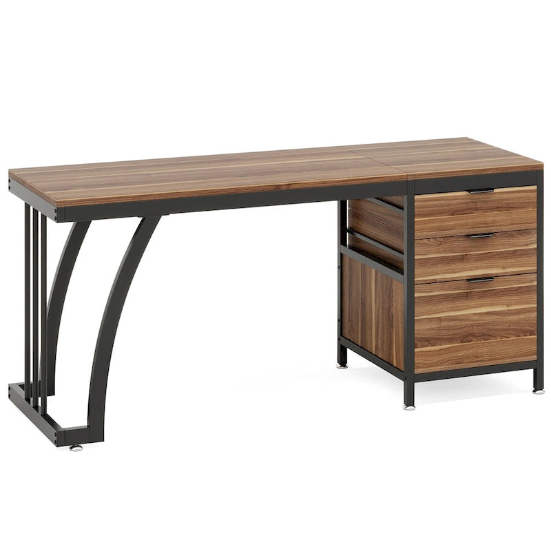 Bureau d'ordinateur/table d'écriture en bois et métal de 150 cm avec 3 tiroirs réversibles