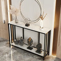 Console en Marbre à 2 Niveaux avec Cadre Métallique, Table de Rangement pour Canapé - 120x30x78 cm