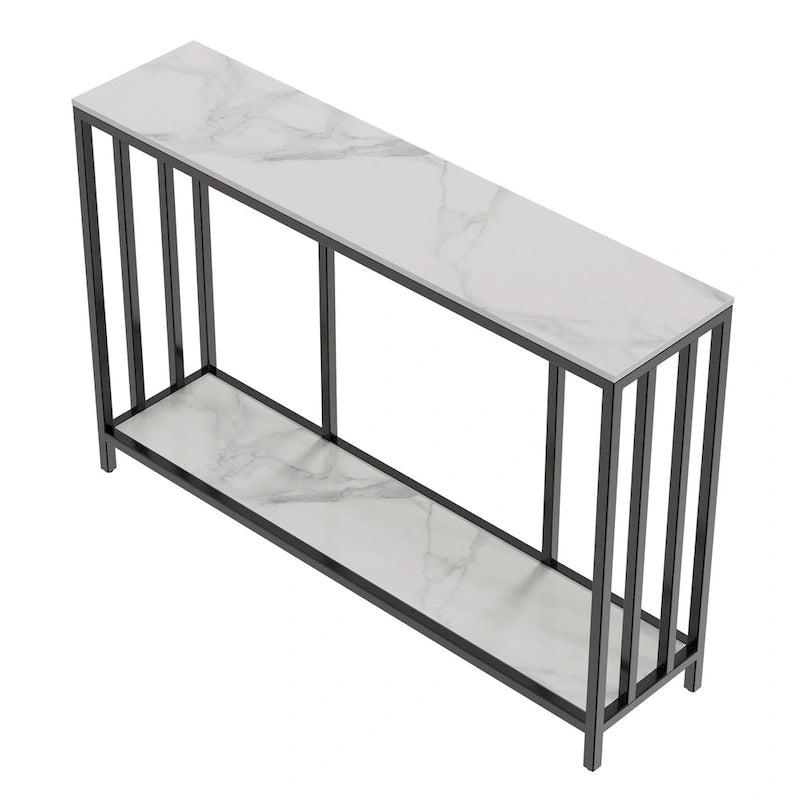 Console en Marbre à 2 Niveaux avec Cadre Métallique, Table de Rangement pour Canapé - 120x30x78 cm