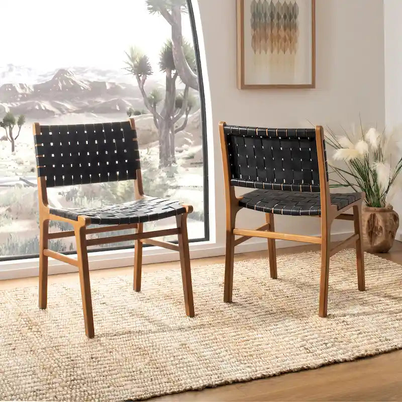 Chaise de salle à manger Hildred en cuir tressé - Cognac / Naturel - 20L x 22P x 33H