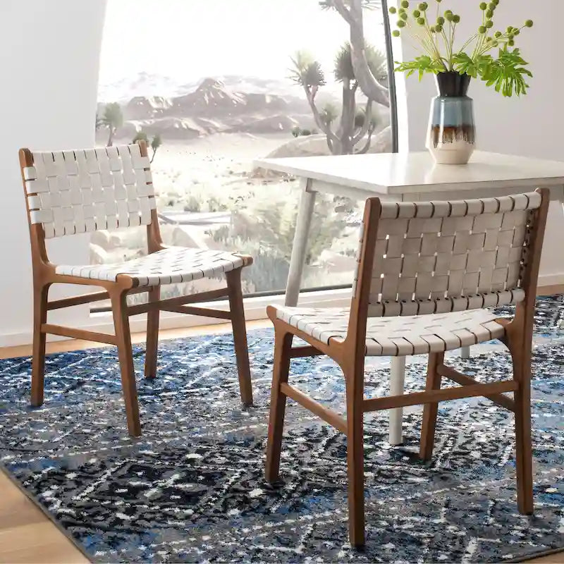 Chaise de salle à manger Hildred en cuir tressé - Cognac / Naturel - 20L x 22P x 33H