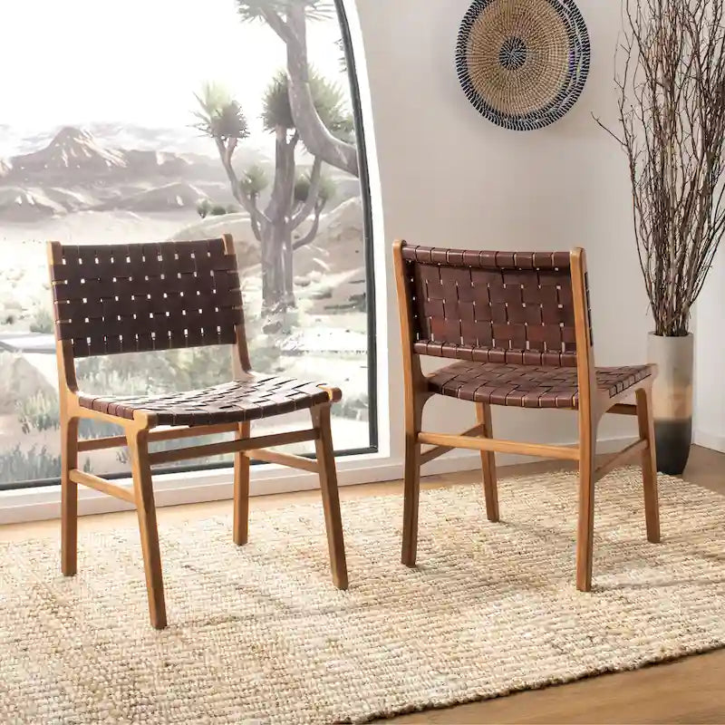  Hildred Woven Leather Dining Chair - Cognac / Natural - 20Wx22Dx33H