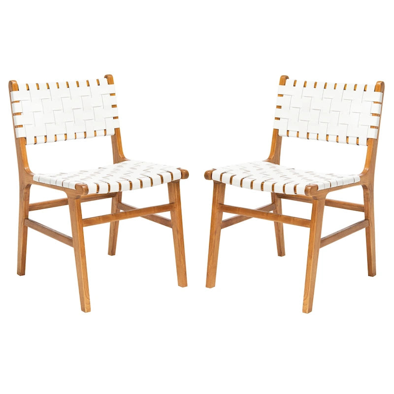 Chaise de salle à manger Hildred en cuir tressé - Cognac / Naturel - 20L x 22P x 33H