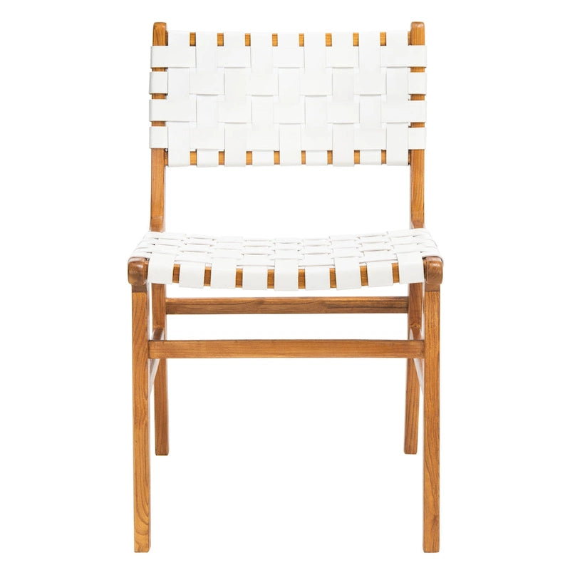 Chaise de salle à manger Hildred en cuir tressé - Cognac / Naturel - 20L x 22P x 33H