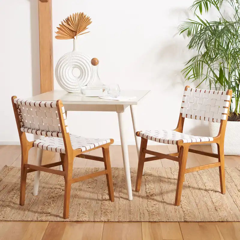 Chaise de salle à manger Hildred en cuir tressé - Cognac / Naturel - 20L x 22P x 33H
