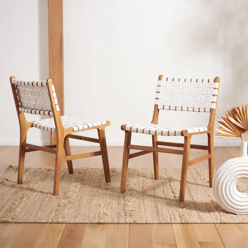 Chaise de salle à manger Hildred en cuir tressé - Cognac / Naturel - 20L x 22P x 33H