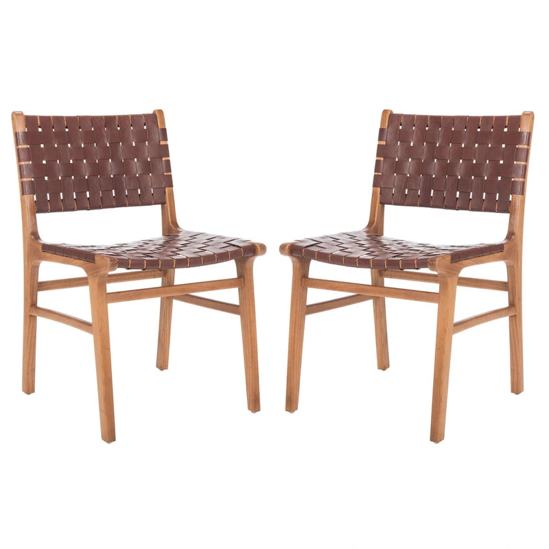 Chaise de salle à manger Hildred en cuir tressé - Cognac / Naturel - 20L x 22P x 33H