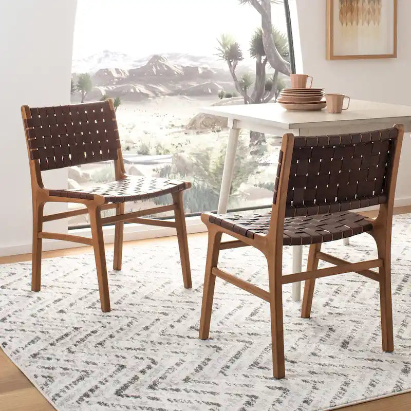 Chaise de salle à manger Hildred en cuir tressé - Cognac / Naturel - 20L x 22P x 33H