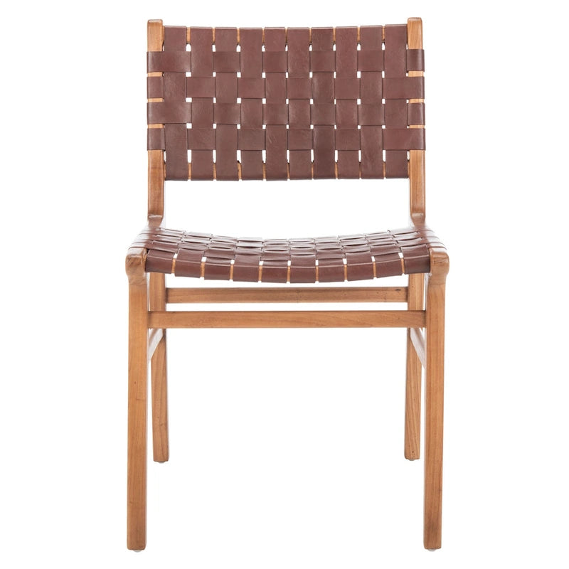 Chaise de salle à manger Hildred en cuir tressé - Cognac / Naturel - 20L x 22P x 33H