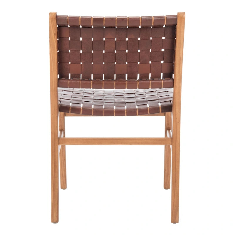 Chaise de salle à manger Hildred en cuir tressé - Cognac / Naturel - 20L x 22P x 33H