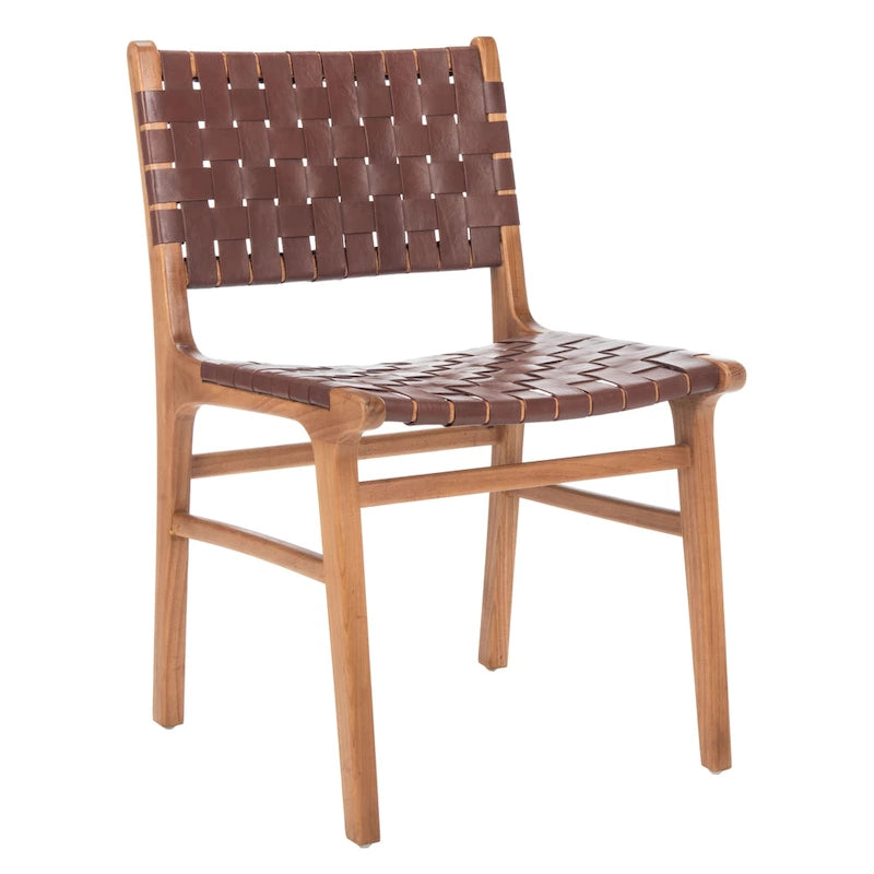 Chaise de salle à manger Hildred en cuir tressé - Cognac / Naturel - 20L x 22P x 33H