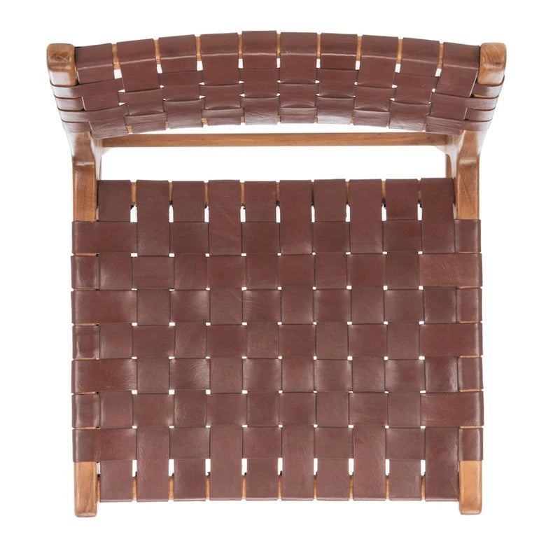 Chaise de salle à manger Hildred en cuir tressé - Cognac / Naturel - 20L x 22P x 33H