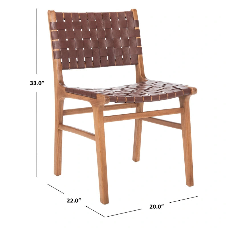 Chaise de salle à manger Hildred en cuir tressé - Cognac / Naturel - 20L x 22P x 33H