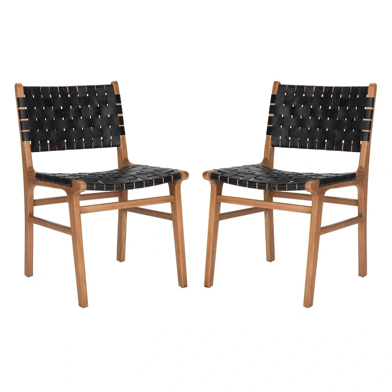 Chaise de salle à manger Hildred en cuir tressé - Cognac / Naturel - 20L x 22P x 33H