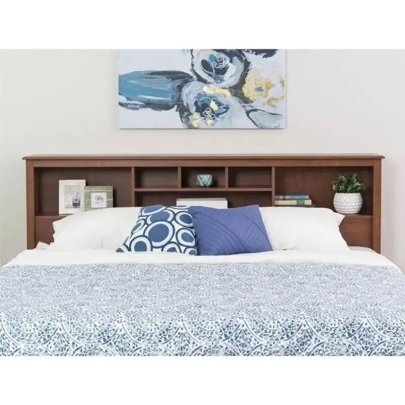 Tête de lit de rangement King-size en placage merisier