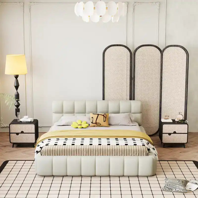 Cadre de lit plateforme Queen Size en tissu épais