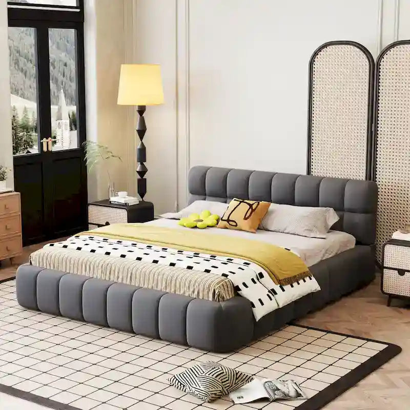 Cadre de lit plateforme Queen Size en tissu épais