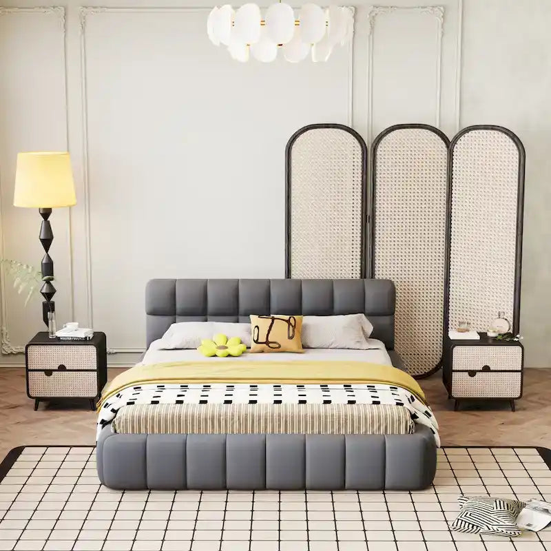 Cadre de lit plateforme Queen Size en tissu épais
