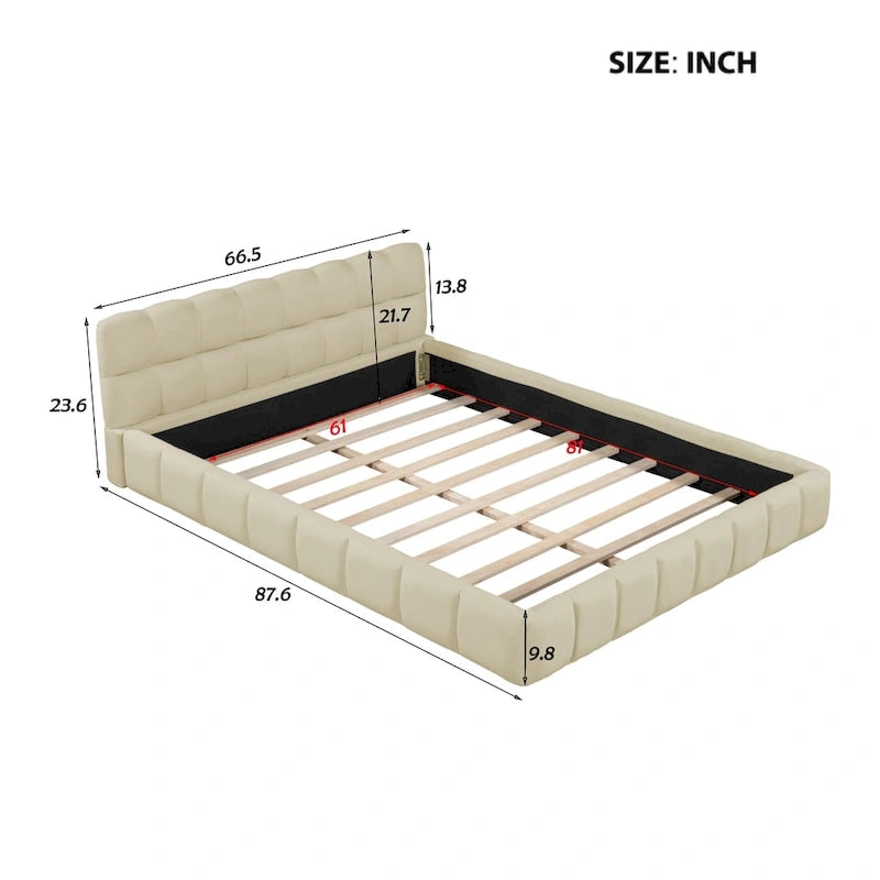 Cadre de lit plateforme Queen Size en tissu épais