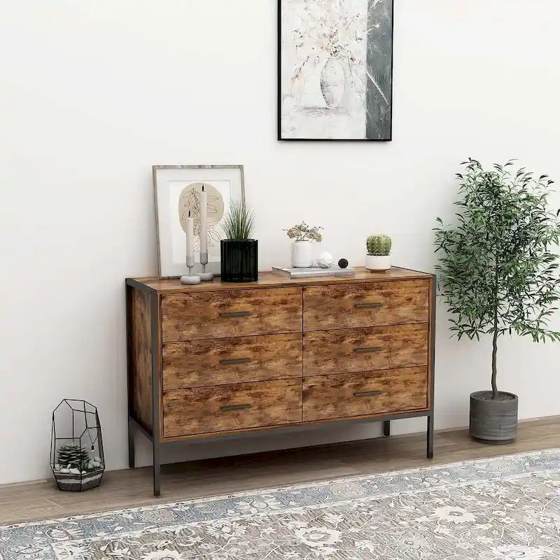 Commode à 6 tiroirs ou 2 tables de chevet marron rustique