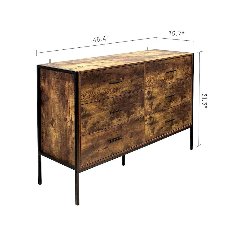 Commode à 6 tiroirs ou 2 tables de chevet marron rustique