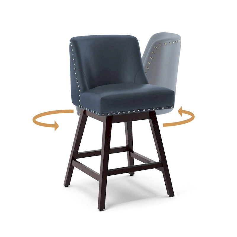 Tabouret de bar pivotant à hauteur de comptoir de 66 cm avec cadre en bois et siège en tissu, lot de 4 - 49,8P x 49,8L x 94H cm