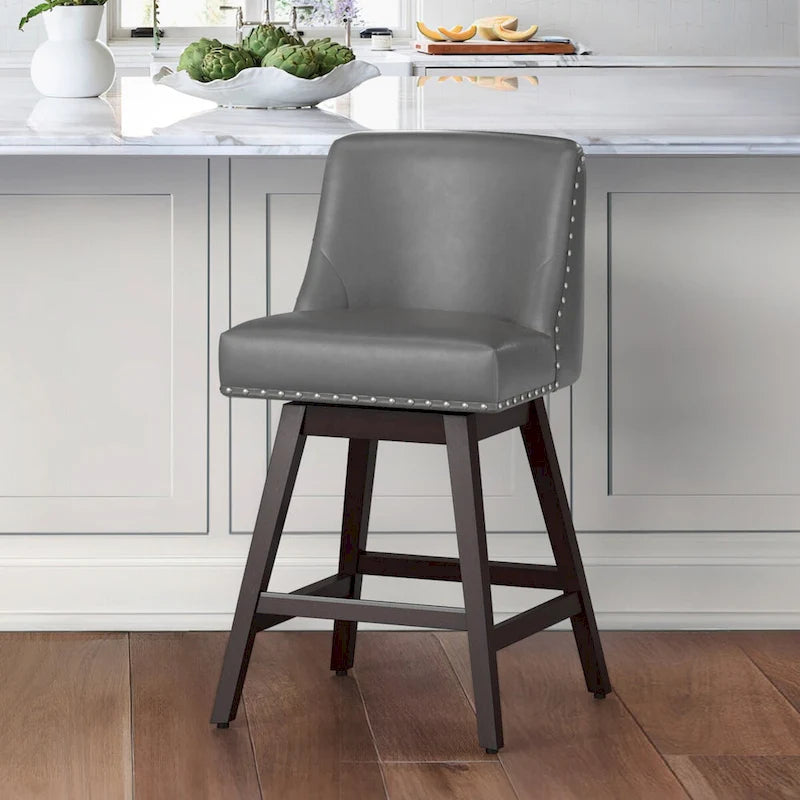 Tabouret de bar pivotant à hauteur de comptoir de 66 cm avec cadre en bois et siège en tissu, lot de 4 - 49,8P x 49,8L x 94H cm