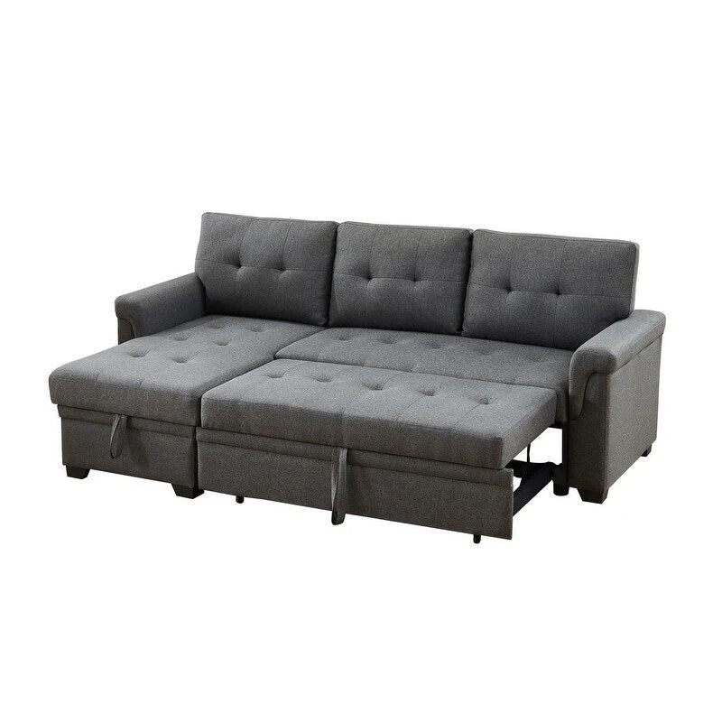 Canapé d'angle convertible réversible en lin avec coffre de rangement et cadre en bois massif