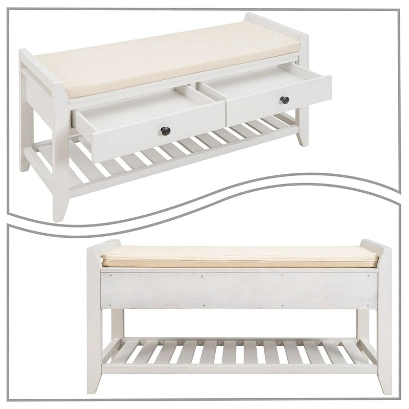 Banc de rangement en bois style français vintage, pour usage intérieur