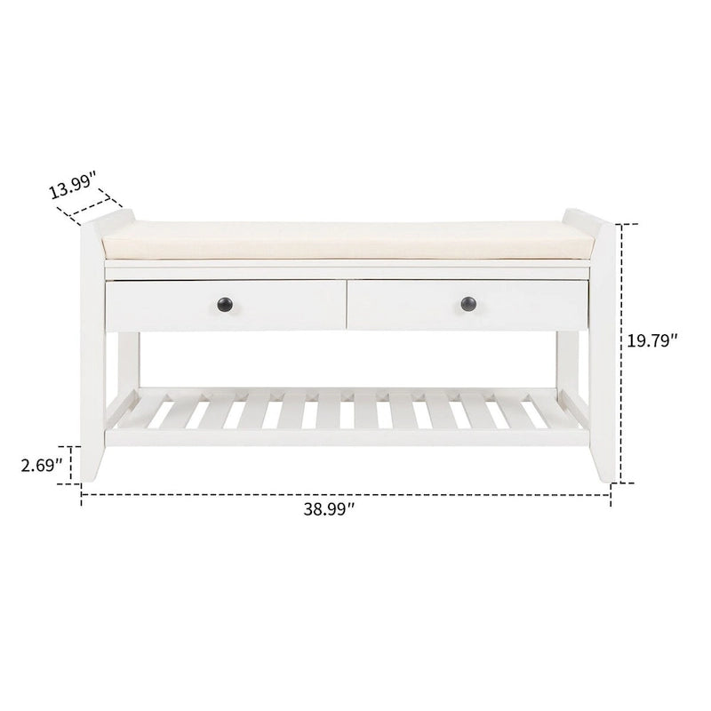 Banc de rangement en bois style français vintage, pour usage intérieur