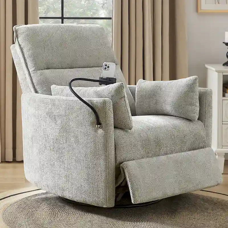 Fauteuil inclinable moderne 38 Power Rocking Swivel pour chambre de bébé avec ports USB