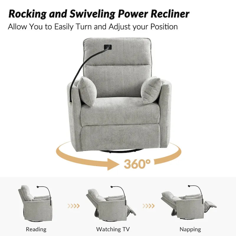 Fauteuil inclinable moderne 38 Power Rocking Swivel pour chambre de bébé avec ports USB