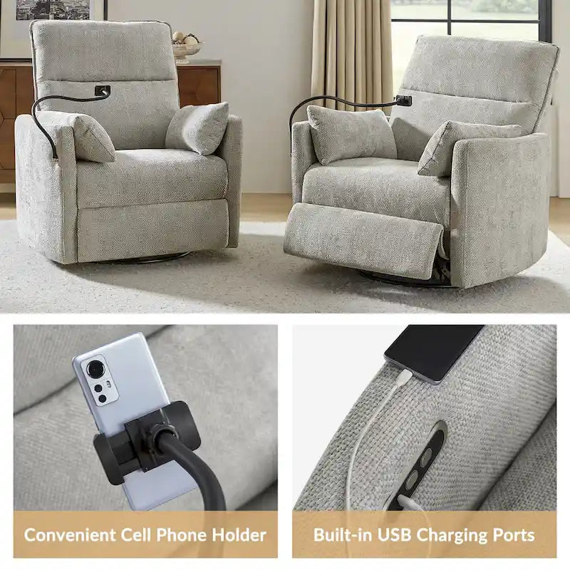 Fauteuil inclinable moderne 38 Power Rocking Swivel pour chambre de bébé avec ports USB