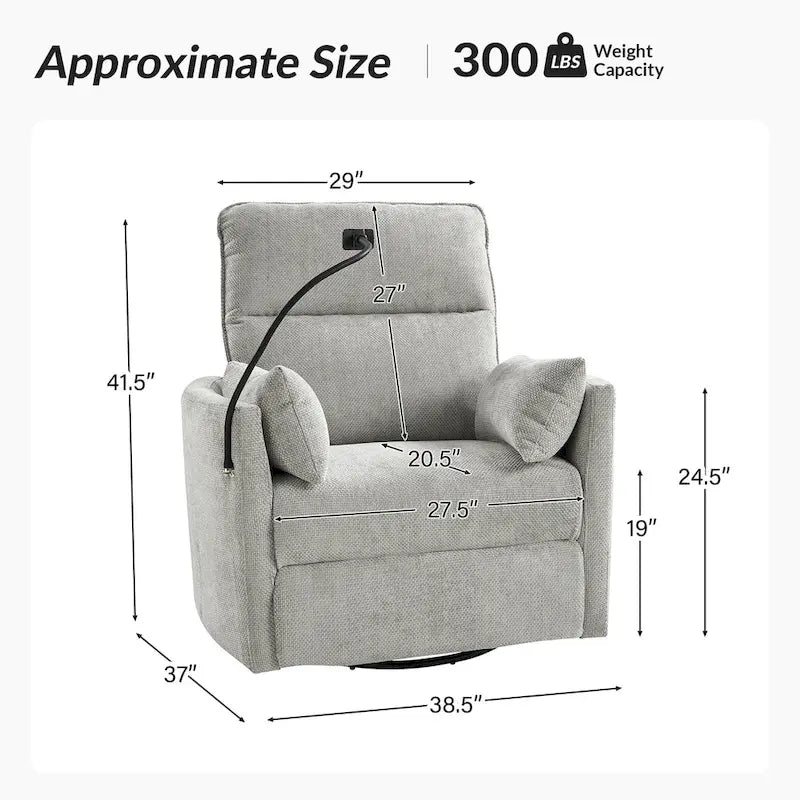 Fauteuil inclinable moderne 38 Power Rocking Swivel pour chambre de bébé avec ports USB