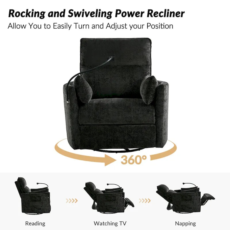 Fauteuil inclinable moderne 38 Power Rocking Swivel pour chambre de bébé avec ports USB