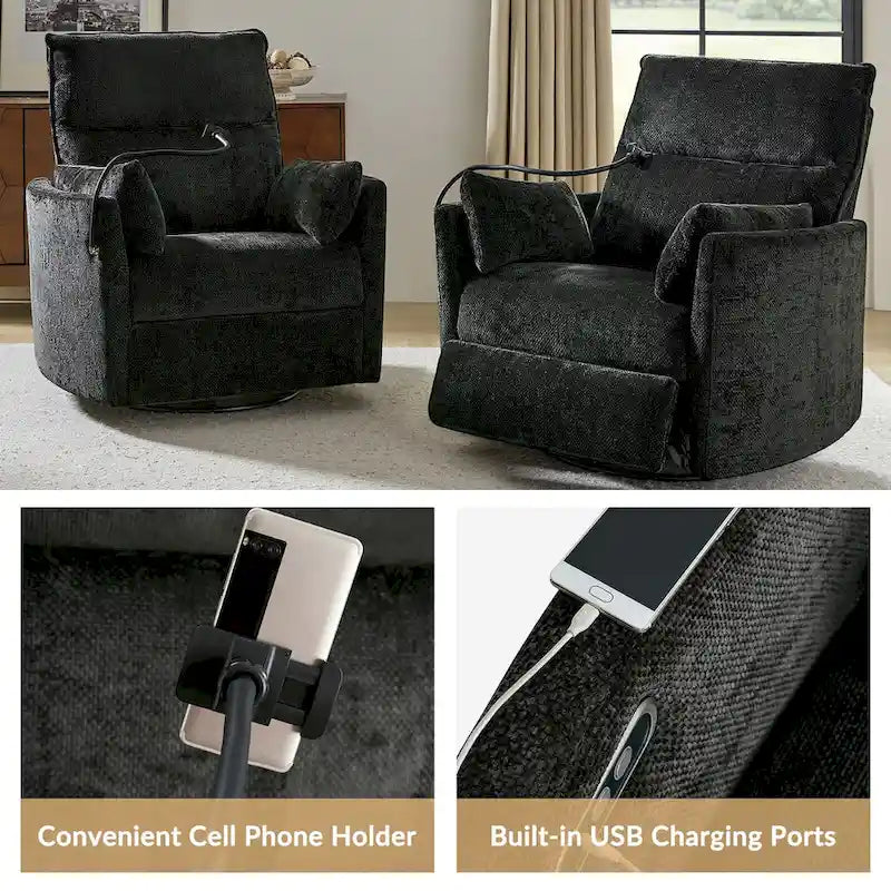 Fauteuil inclinable moderne 38 Power Rocking Swivel pour chambre de bébé avec ports USB