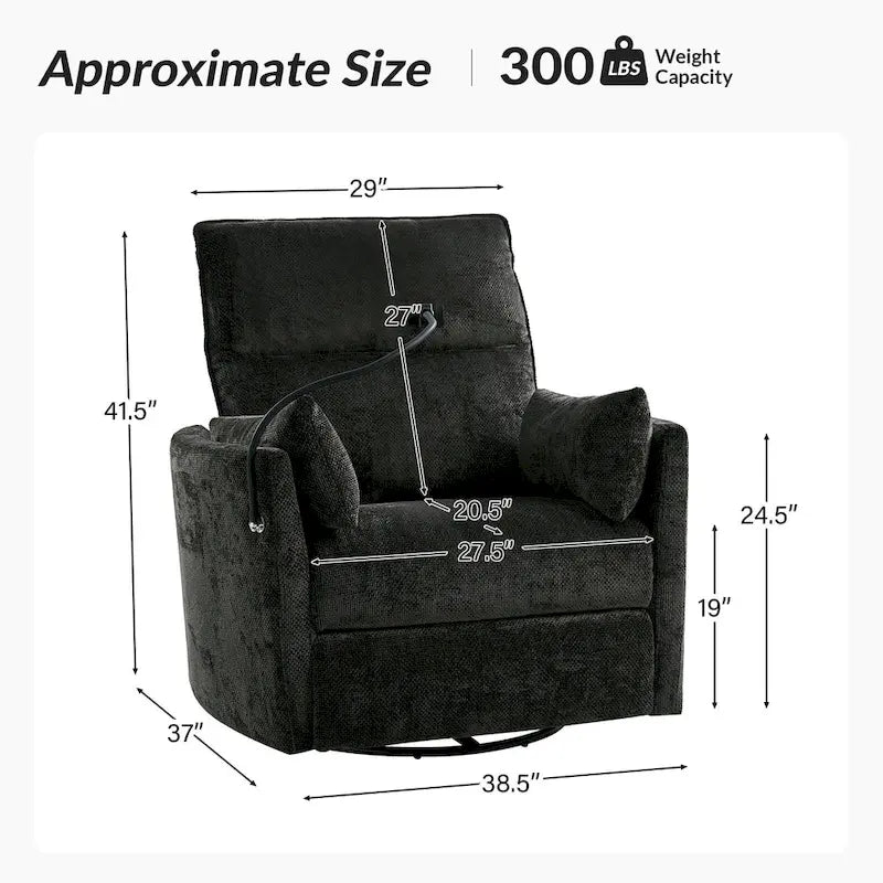 Fauteuil inclinable moderne 38 Power Rocking Swivel pour chambre de bébé avec ports USB