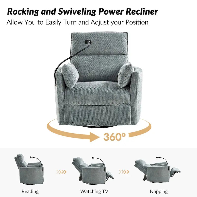 Fauteuil inclinable moderne 38 Power Rocking Swivel pour chambre de bébé avec ports USB