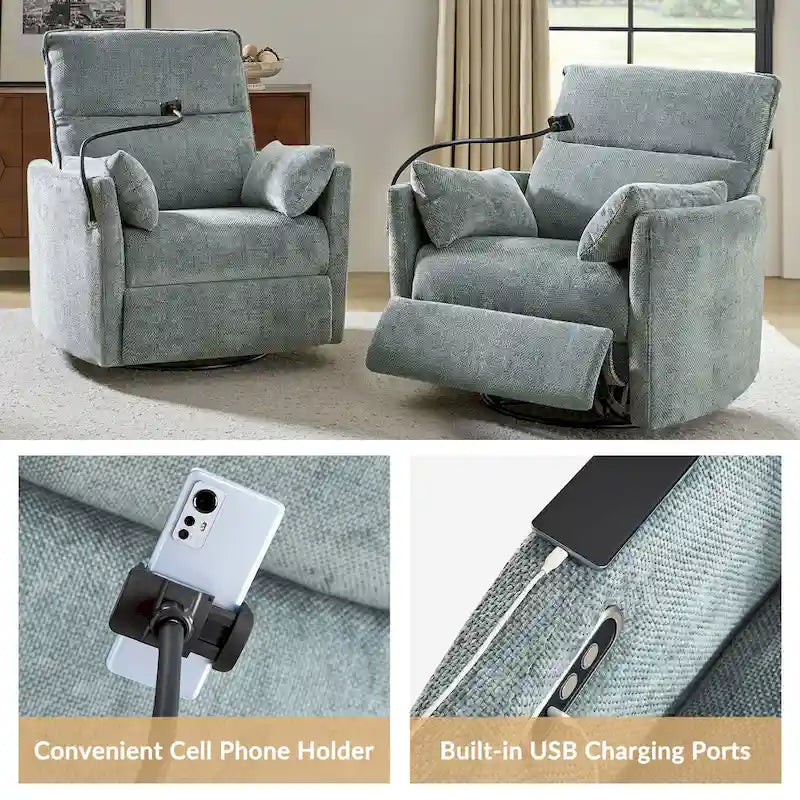Fauteuil inclinable moderne 38 Power Rocking Swivel pour chambre de bébé avec ports USB