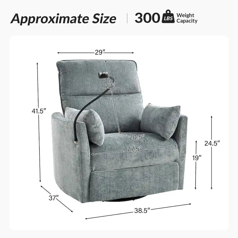 Fauteuil inclinable moderne 38 Power Rocking Swivel pour chambre de bébé avec ports USB