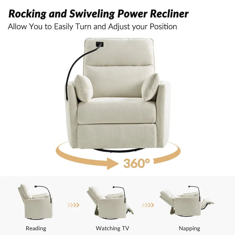 Fauteuil inclinable moderne 38 Power Rocking Swivel pour chambre de bébé avec ports USB